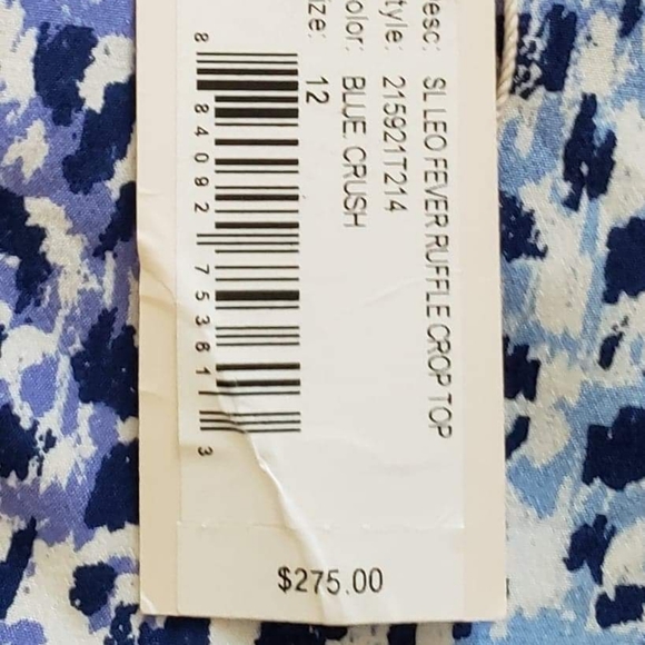 Rebecca Taylor silk sleeveless blue figured crop t - Picture 6 of 6